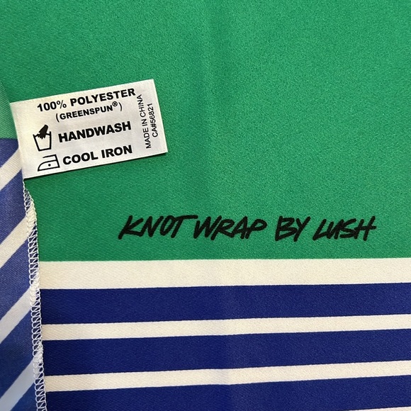 Knot Wrap by Lush | Geometric Polka Dots & Stripes Pattern Green/Navy Blue/White - Picture 7 of 12